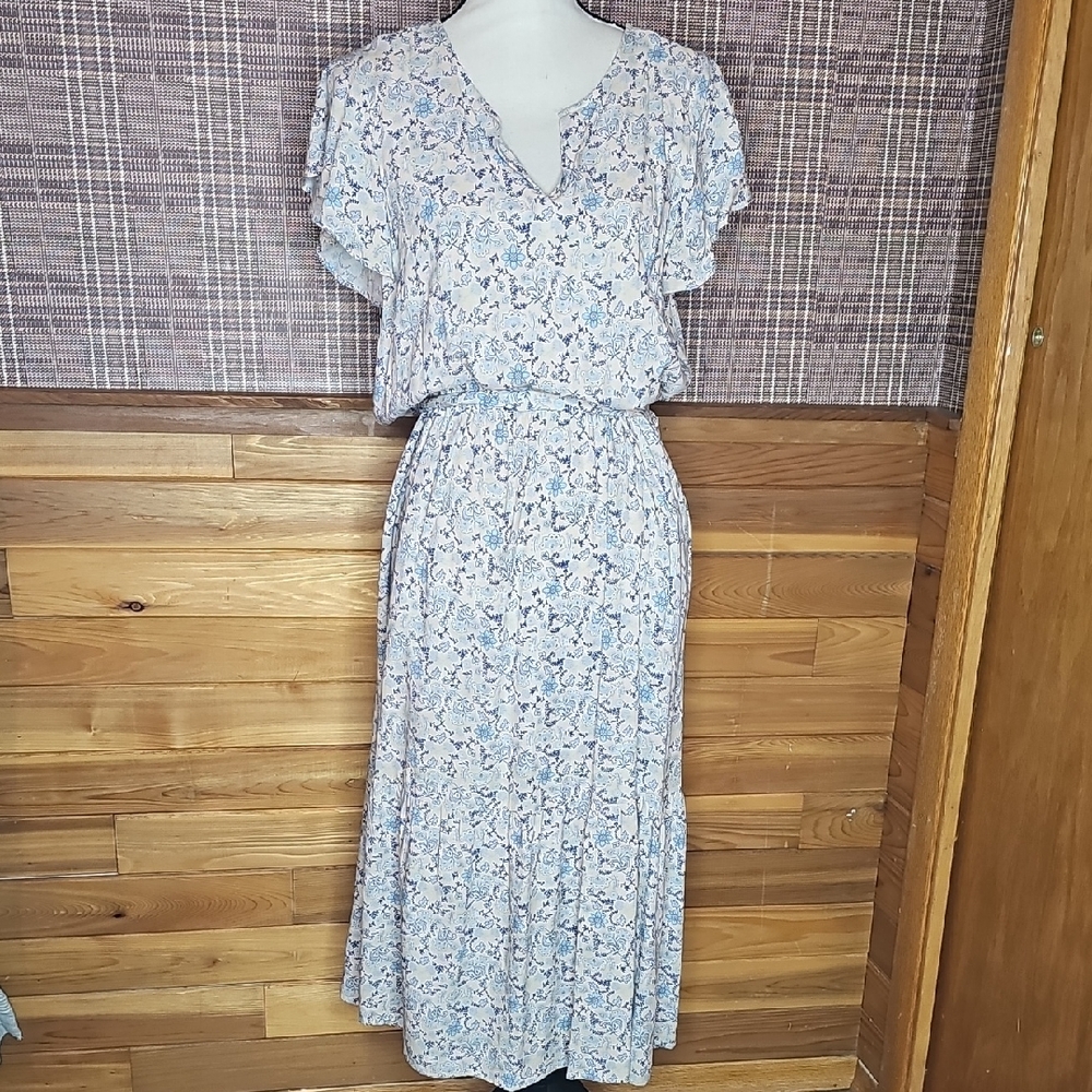 Lucky Brand Cream and Blue Patterned Dress